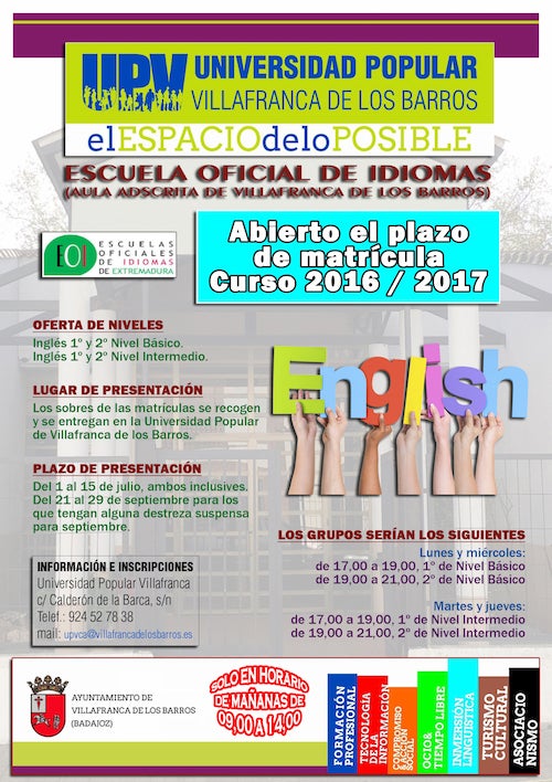 Hasta el 15 de julio estará abierto el plazo de matriculación del Aula Adscrita de Villafranca